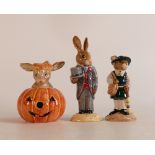 Royal Doulton Bunnykins figures Schooldays DB57, Halloween DB132 and Groom DB102, boxed (3)