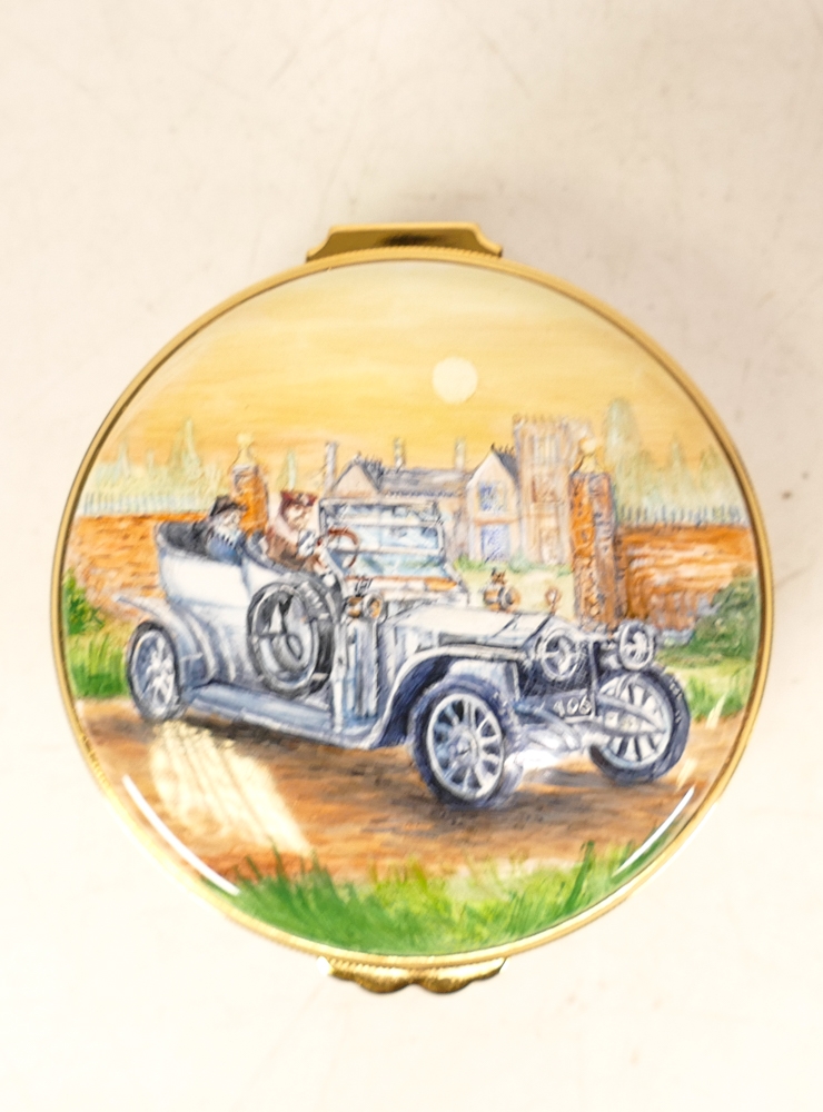 Moorcroft enamel Rolls Royce Silver Ghost round lidded box by Peter Graves . Boxed , Diameter 7.5cm - Image 4 of 5