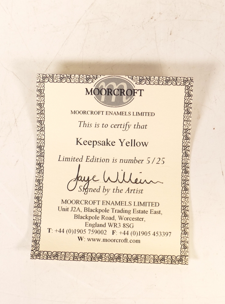 Moorcroft enamel Keepsake yellow vase by Faye Williams , Limited edition 5/25. Boxed with - Image 6 of 6