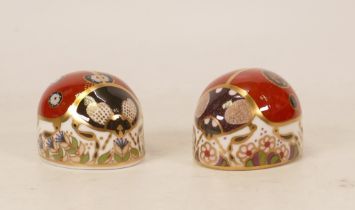 Royal Crown Derby paperweights seven Spot Lady Bird & Two Spot Lady Birds , gold stoppers, each