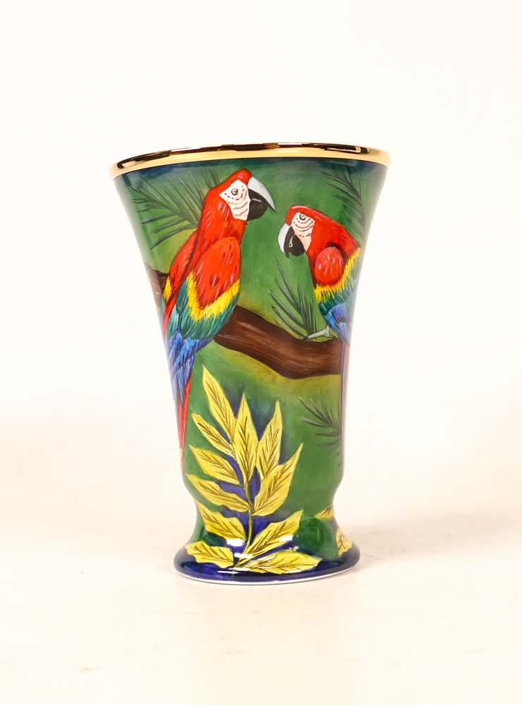 Moorcroft enamel Rainbow Macaw vase by Faye Williams , Limited edition 21/50. Boxed with - Image 4 of 5