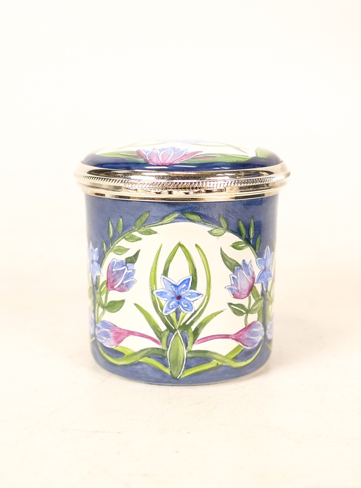 Moorcroft enamel Keffer Lily round lidded box by R Douglas Ryder ,Two star collectors club piece , - Image 5 of 5