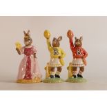 Royal Doulton Bunnykins figures Cheerleader DB142 and Yellow Cheerleader DB143 and Cinderella DB231,