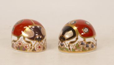 Royal Crown Derby paperweights Two Spot Lady Bird & Seven Spot Lady Bird, gold stoppers, each