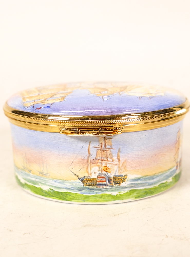 Moorcroft enamel Cape Trafalgar round lidded box by Peter Graves , Limited edition 23/30. Boxed with - Image 3 of 6