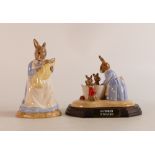 Royal Doulton Bunnykins figures Mother & Baby DB226 and limited edition Bathnight on wooden base
