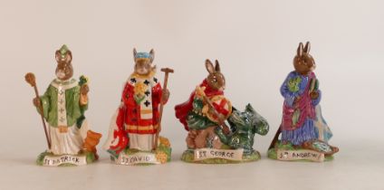 Royal Doulton Bunnykins figures St George DB398, St David DB400, St Patrick DB397 and St Andrew