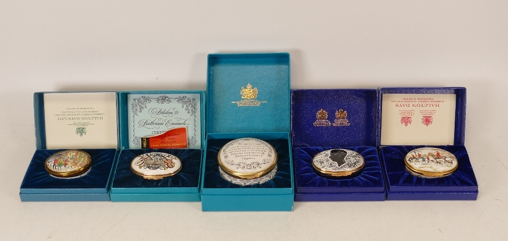 Bilston & Battersea enamelled lidded boxes to include Cartier Bicentenary of Independence , 1975