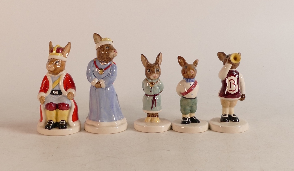 Royal Doulton Bunnykins figures The Royal Family comprising King John DB45, Queen Sophie DB46,