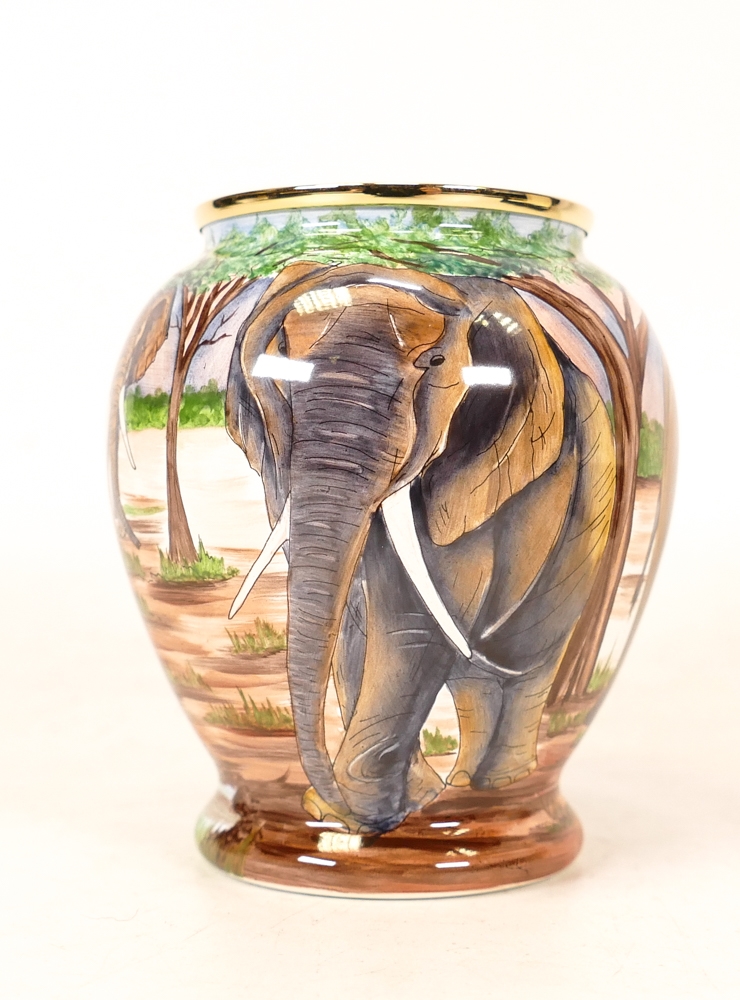 Moorcroft enamel Elephants at the waterhole vase by R Douglas Ryder , Limited edition 88/200. - Image 4 of 5
