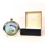 Moorcroft enamel and silver Salmon hip flask by Terry Halloran , Limited edition 50/50. Boxed with