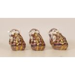 Royal Crown Derby paperweights three Playful Kittens, gold stoppers, each boxed (3)