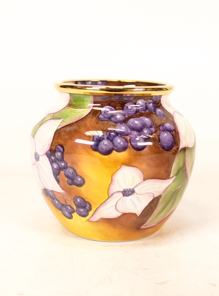 Moorcroft enamel Dogwood vase by A Rose , Limited edition 59/100. Boxed with certificate. Height 4. - Image 2 of 5