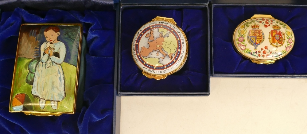 Halcyon days enamelled lidded boxes to include Establishment of single common market, Royal visit to - Image 3 of 3