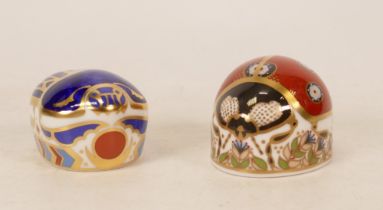 Royal Crown Derby paperweights seven Spot Lady Bird & Millennium Bug , gold stoppers, each boxed (2)