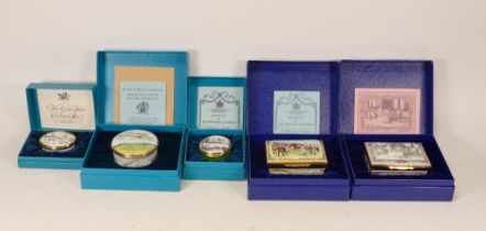 Bilston & Battersea enamelled lidded boxes to include Riversdale Goulburn, Gustan Holst, Queen