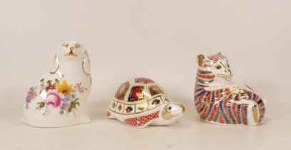 Royal Crown Derby paperweights Tiger Cub, Tortoise and Posie Spaniel, gold stoppers, each boxed (3)