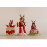 Royal Doulton Bunnykins figures Christmas Surprise DB146, Father Christmas DB237 and Polly DB402,