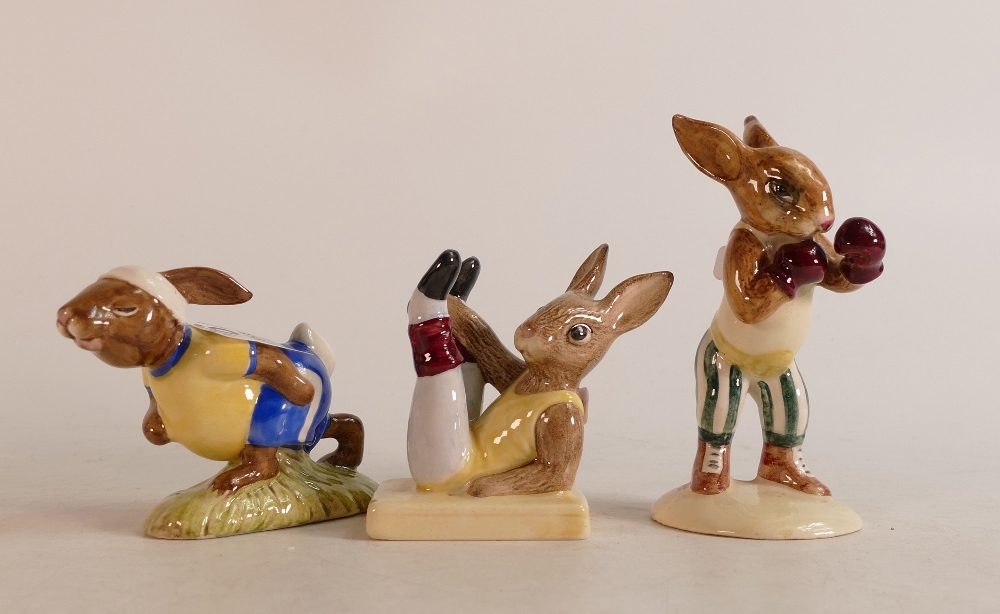 Royal Doulton Bunnykins figures Jogging DB22, Knockout DB30 (seconds) and Aerobic DB40 (3)