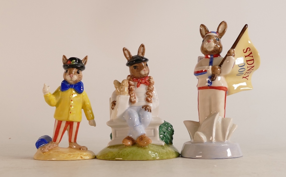 Royal Doulton Bunnykins limited edition figures Joker DB171, Parisian DB317 and England Athlete with