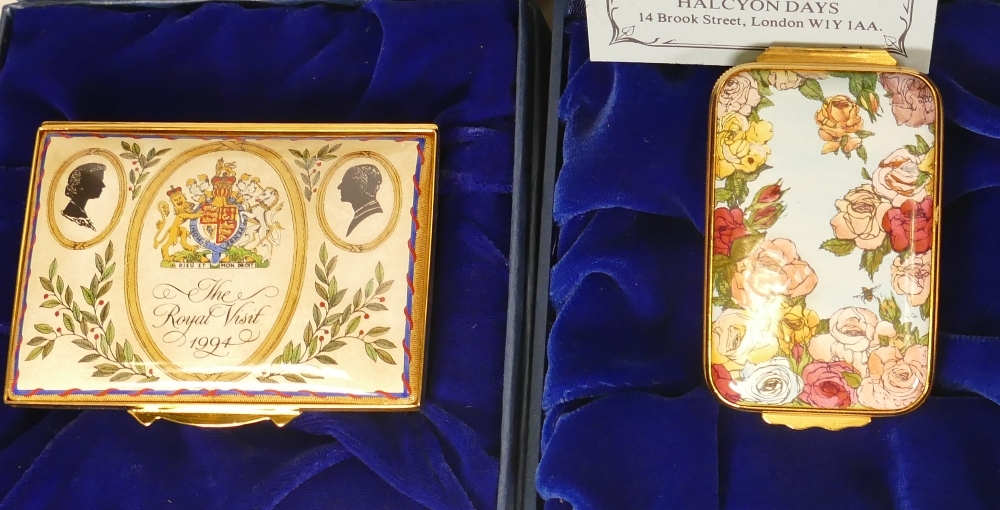 Halcyon days enamelled lidded boxes to include M.S Europe , Roses by F Cowles, ruffed grouse, - Image 3 of 3