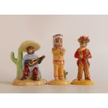 Royal Doulton Bunnykins limited edition figures Mexican DB316, Cowboy DB201 and Indian DB202, with