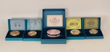 Bilston & Battersea enamelled lidded boxes to include Jane Austen 1775-1817 , Christmas 1974 ,