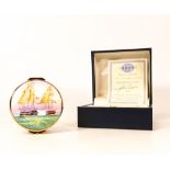 Moorcroft enamel USS Constitution round lidded box by Peter Graves , Limited edition 1/15. Boxed