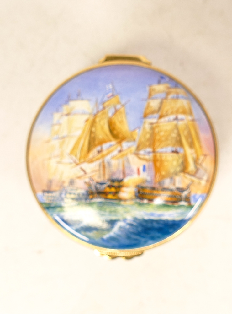 Moorcroft enamel Cape Trafalgar round lidded box by Peter Graves , Limited edition 23/30. Boxed with - Image 2 of 6