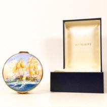 Moorcroft enamel Cape Trafalgar round lidded box by Peter Graves , Limited edition 23/30. Boxed with