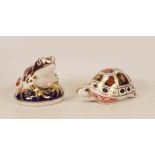 Royal Crown Derby paperweights Frog & Turtle, gold stoppers, each boxed (2)