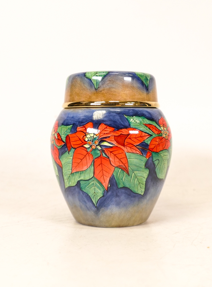 Moorcroft enamel Poinsettia ginger jar . Boxed , height 7cm