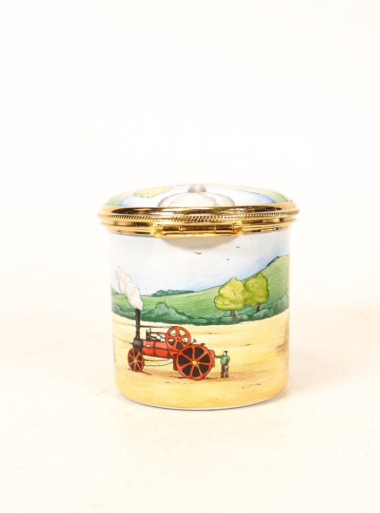 Moorcroft enamel Tractor round lidded box by Faye Williams . Boxed , diameter 4.5cm - Image 3 of 5