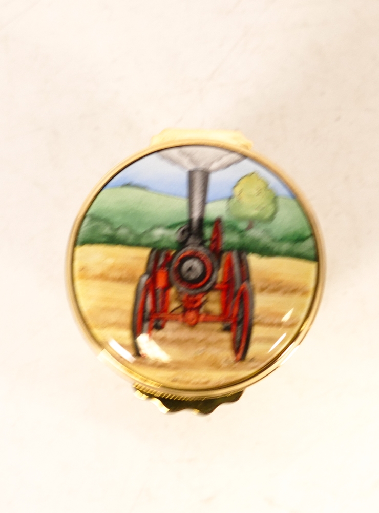 Moorcroft enamel Tractor round lidded box by Faye Williams . Boxed , diameter 4.5cm - Image 2 of 5