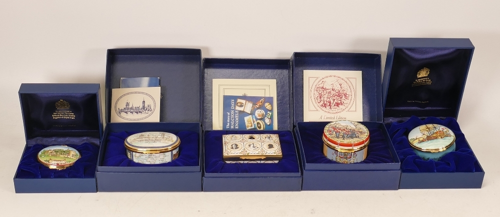 Halcyon days enamelled lidded boxes to include 15th Anniversary of the revival of Bilston enamels,