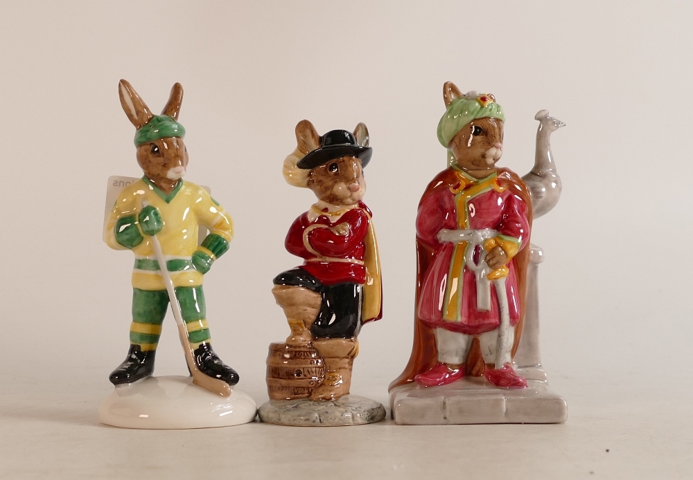 Royal Doulton Bunnykins limited edition figures Ice Hockey DB282, Cavalier DB179 and Arabian