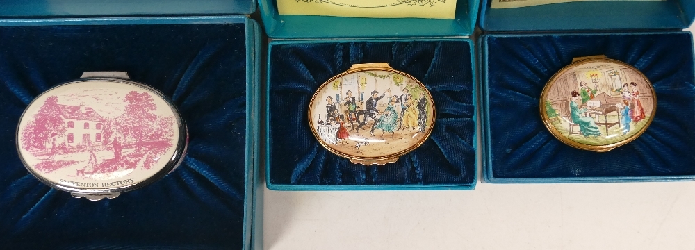 Bilston & Battersea enamelled lidded boxes to include Jane Austen 1775-1817 , Christmas 1974 , - Image 2 of 3