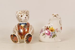 Two Royal Crown Derby paperweights Posie Spaniel & Teddy Bear, gold stoppers, each boxed (2)