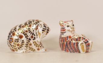 Royal Crown Derby paperweights Tiger Cub and Russian Bear, gold stoppers, each boxed (2)