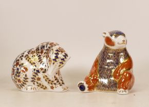 Royal Crown Derby paperweights Tiger Cub & Russian Bear , gold stoppers, each boxed (2)