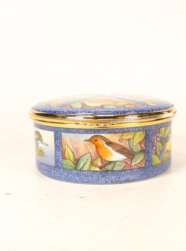 Moorcroft enamel Le Jardin round lidded box by Faye Williams , Limited edition 77/150. Boxed with - Image 3 of 7