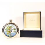 Moorcroft enamel and silver Heron hip flask by R Douglas Ryder , Limited edition 23/75. Boxed with