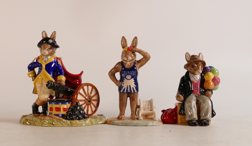 Royal Doulton Bunnykins limited edition figures Balloon Man DB366, George Washington DB367 and