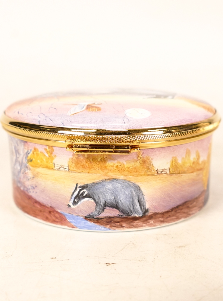 Moorcroft enamel Badgers Moon round lidded box by Peter Graves , Limited edition 41/50. Boxed with - Image 3 of 7
