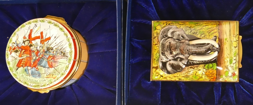Halcyon days enamelled lidded boxes to include Establishment of single common market, Royal visit to - Image 2 of 3