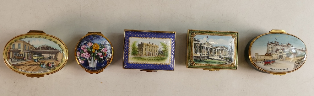 Halcyon days enamelled lidded boxes to include Edinburgh castle, British museum , Railway office - Image 3 of 3