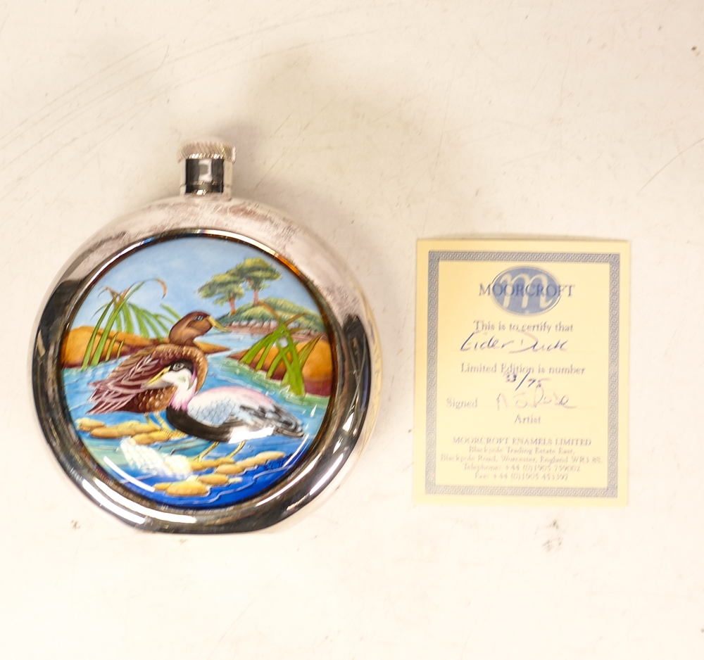 Moorcroft enamel and silver Eider duck hip flask by Amanda Rose , Limited edition 33/75. Boxed - Image 2 of 3