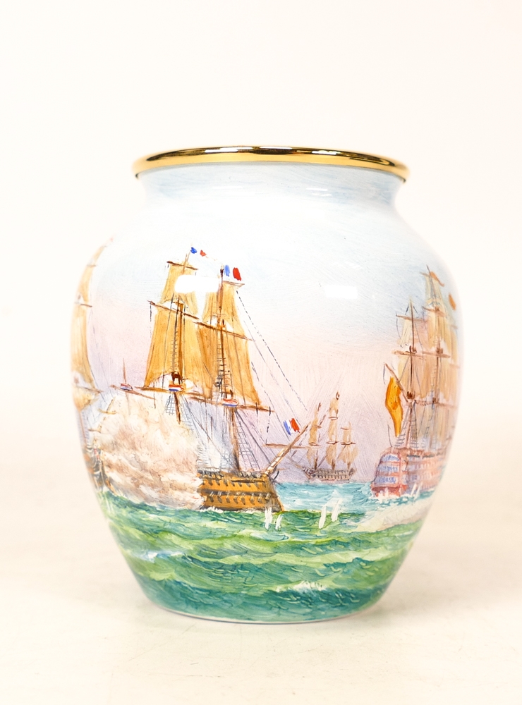 Moorcroft enamel Battle of Trafalgar vase by Peter Graves , Limited edition 8/15. Boxed with - Image 3 of 7