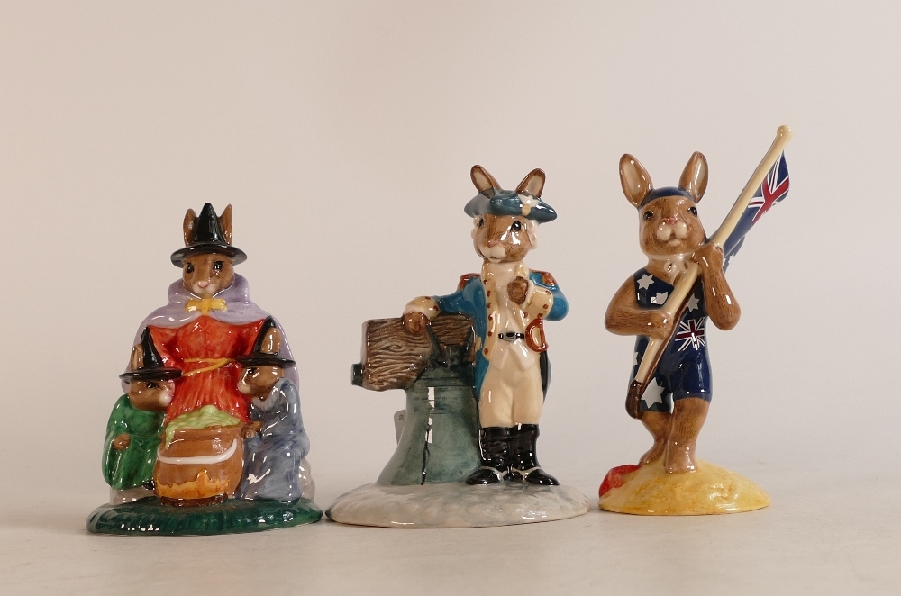 Royal Doulton Bunnykins limited edition figures Liberty Bell DB257, Federation DB224 and Witches