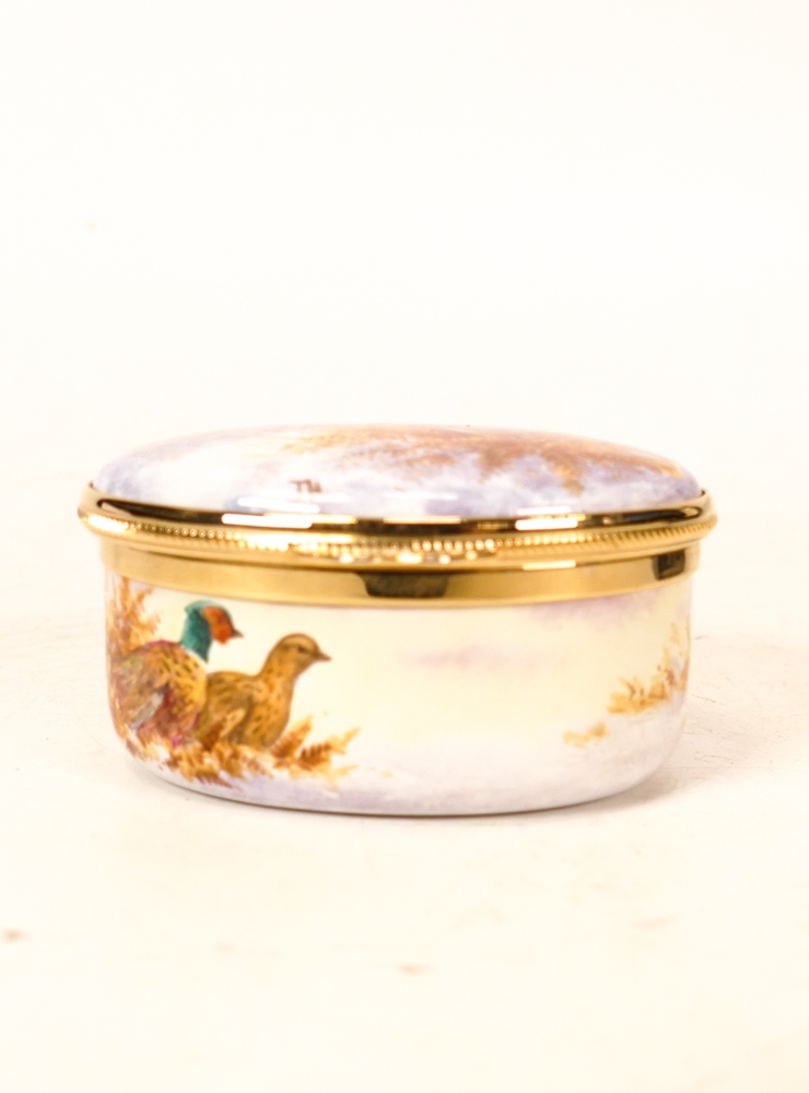 Moorcroft enamel Pheasant oval lidded box by Terry Halloran , Limited edition 3/250. Boxed, length - Image 3 of 6